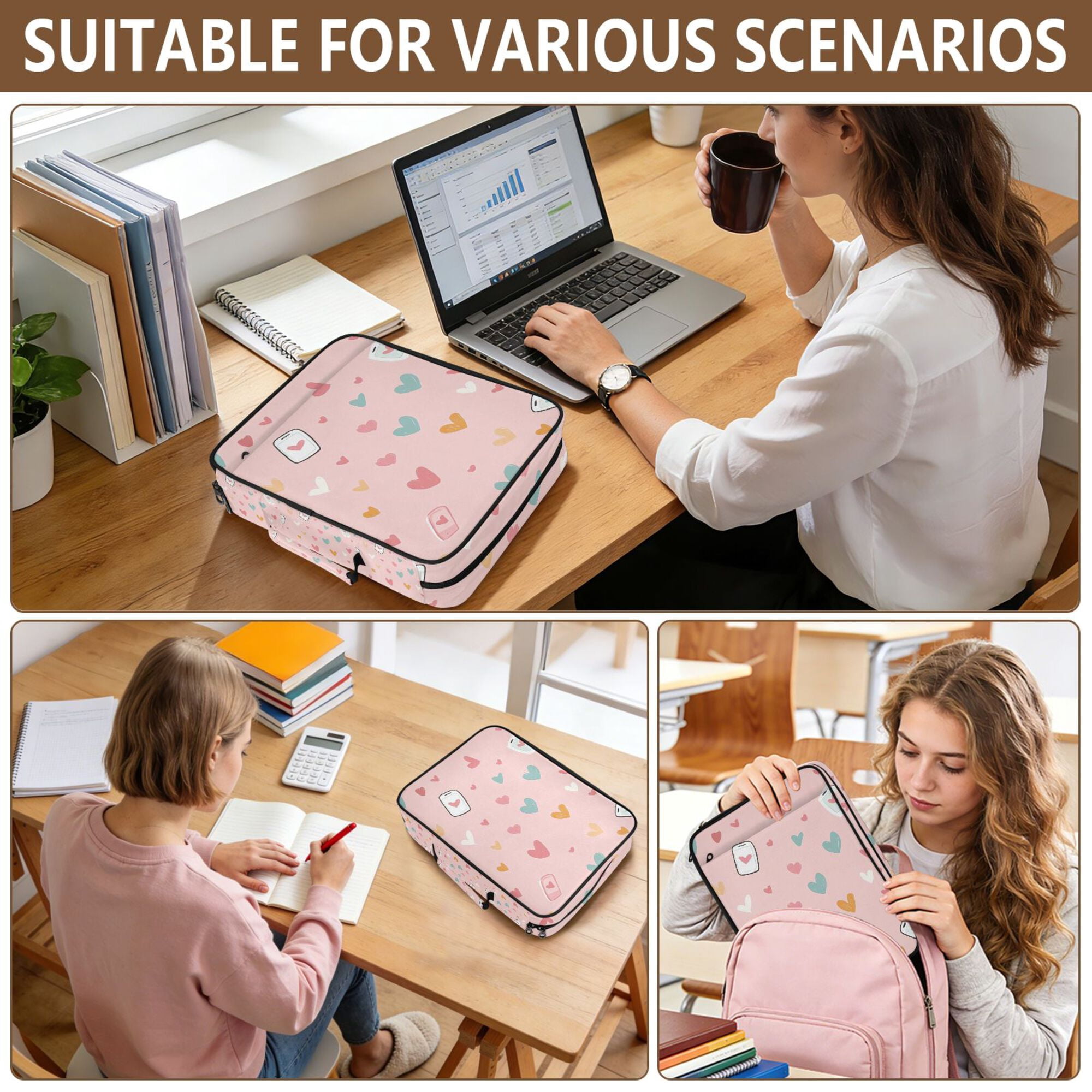 FORMRS Accordion File Folder A4 Size 7-Pocket Expanding Document Organizer Bag with 3 Ring Binder, Love in The Air