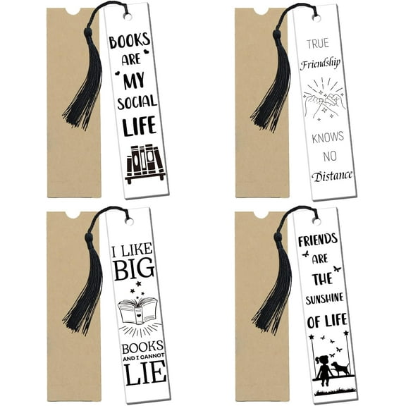 4Set Books Acrylic Pressed Bookmarks Clear Acrylic Bookmarks Rectangle Book Marker Tags with 4Pcs Tassels for Readers Teachers Graduation Birthday Gift 120x28mm