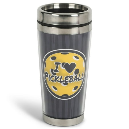 

Elanze Designs I Heart Pickleball Solid Black 16 Fluid Ounces Stainless Steel Travel Mug Tumbler
