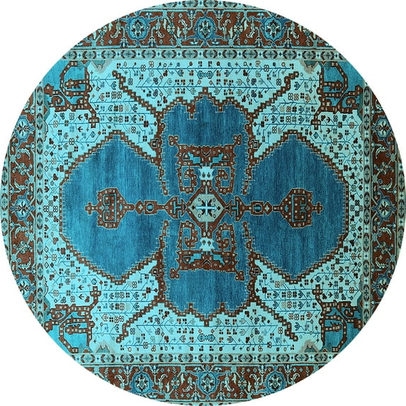 Ahgly Company Indoor Round Oriental Light Blue Industrial Area Rugs, 3' Round
