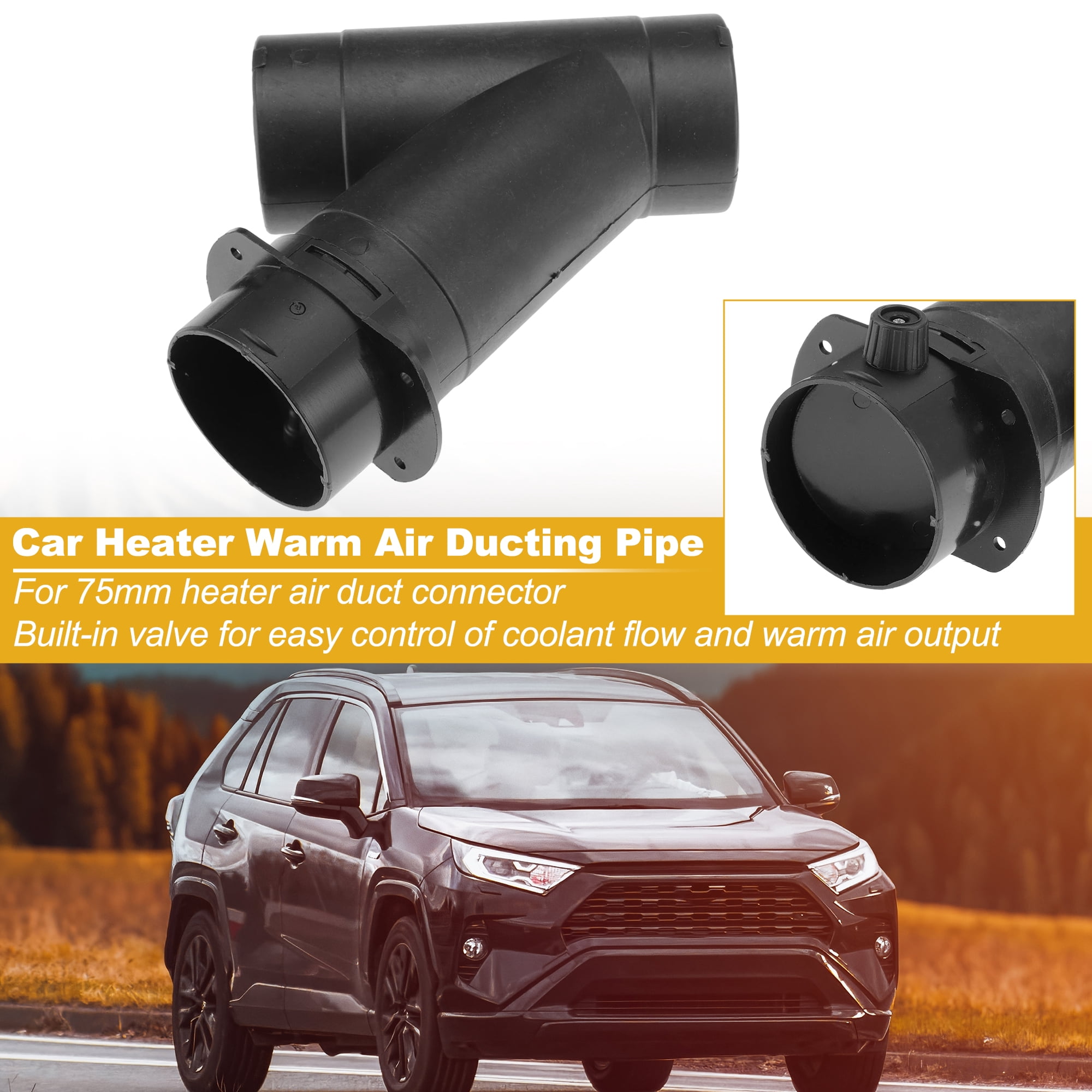 Car Heater Warm Air Ducting Pipe 75 mm Y-Shaped Outlet Connector Diesel Heater Duct Connector for Parking Caravan Heaters Black Plastic 1 Pcs