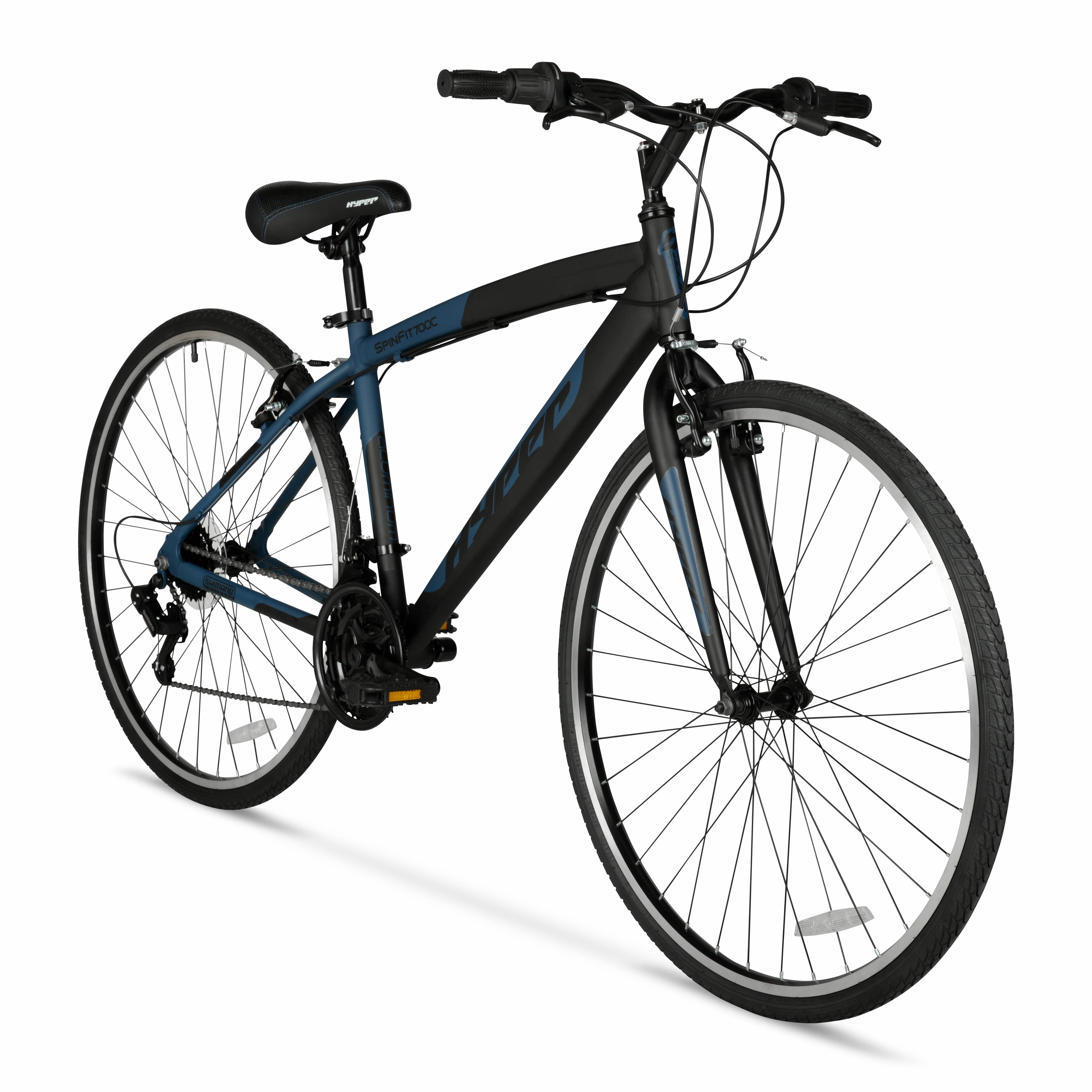 Hyper Brand Bicycle 700c Men's Spin Fit Hybrid Bike, Black and Blue, Adults  - Walmart.com