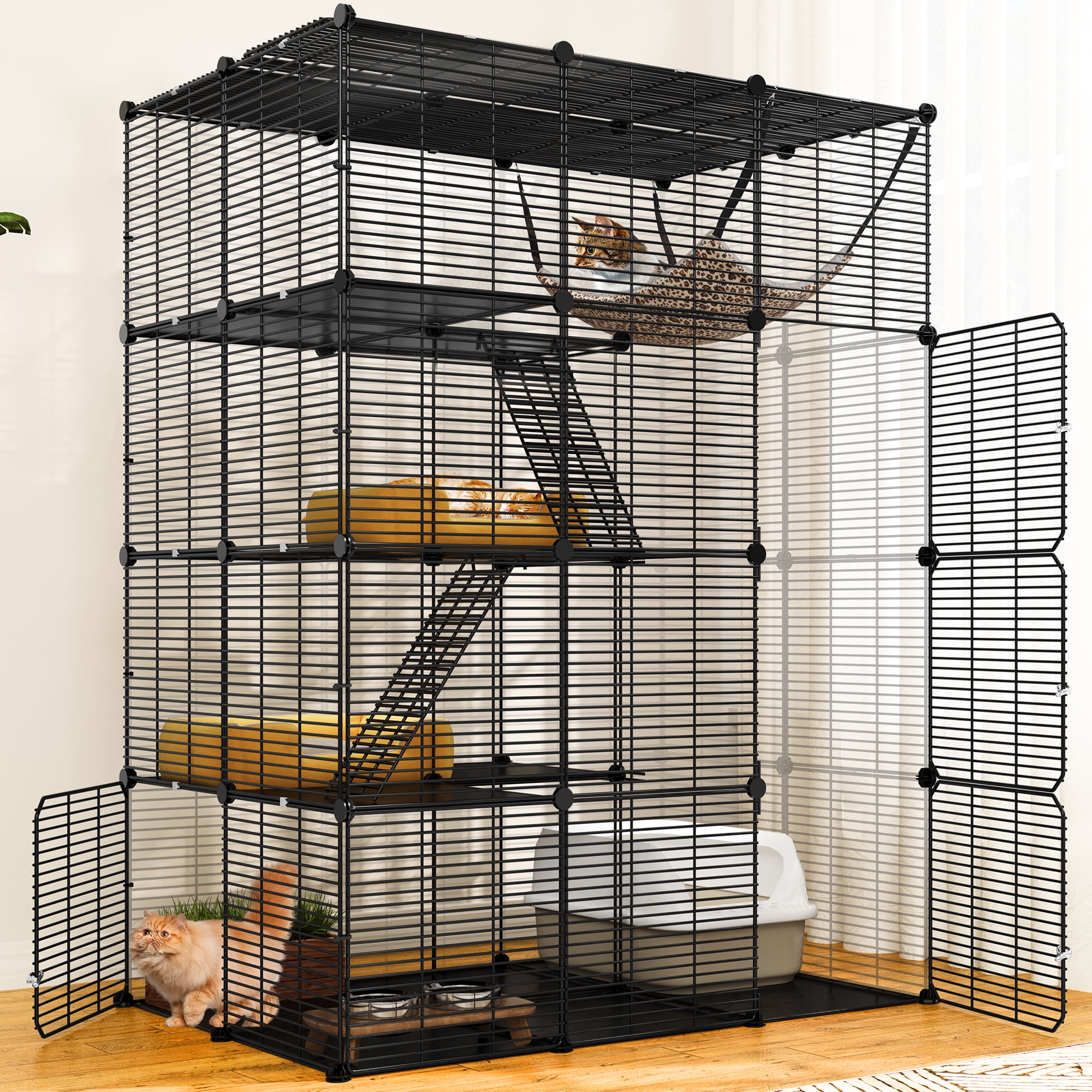 Dextrus Cat Cage Indoor Large with Hammock 4 Tier Outdoor Cat Enclosure