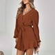 thumbnail image 4 of Moda mujer sexy color sólido hombro manga larga cuello en v vestido regular Fridja  yut4925, 4 of 7