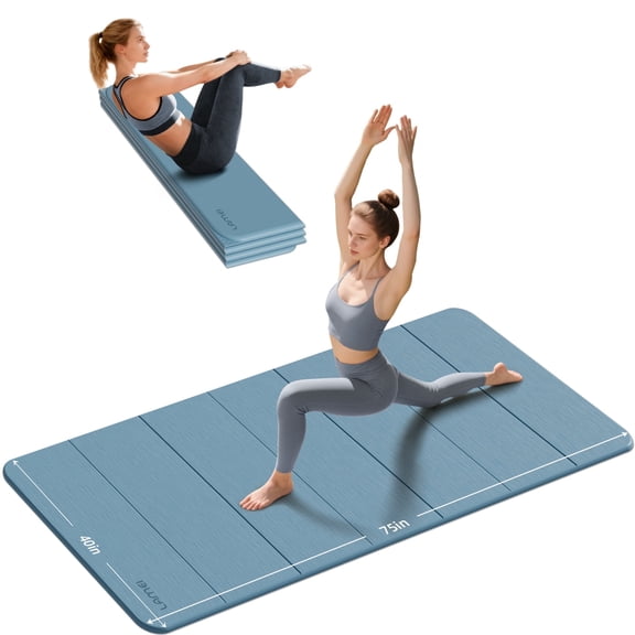 LAMEI Yoga Mat, Extra Large 48 x 40 Foldable Mat for Travel, 10mm Thick Exercise Mats for Home Workout(Blue Gray)