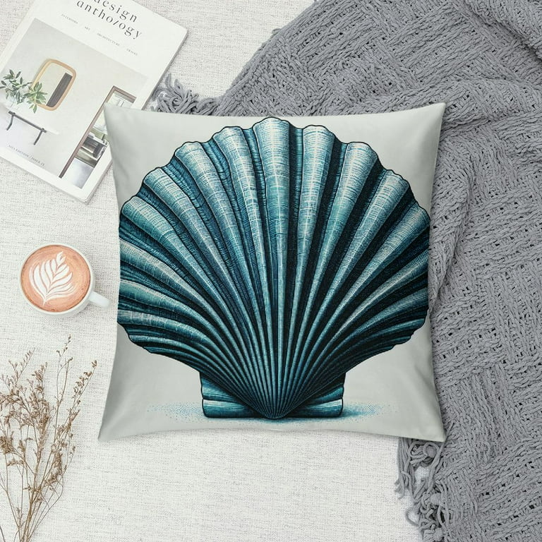 Wuche Throw Pillow Cover Blue Scallop Seashell Nautical Watercolor Sea Navy Blueocean Shape Home Decor Pillowcase 16x16 Inch Cushion Cover for Sofa Couch Bed and Car Multiple specifications Walmart ...