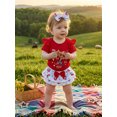 thumbnail image 5 of BemeyourBBs Newborn Baby Girl My First 4th of July Outfit Baby Girls Summer Patriot Independence Day Outfits Letter Cherry Print Ruffle Short Sleeve Romper Top Tiered PP Shorts Skirt Headband Sets, 5 of 8