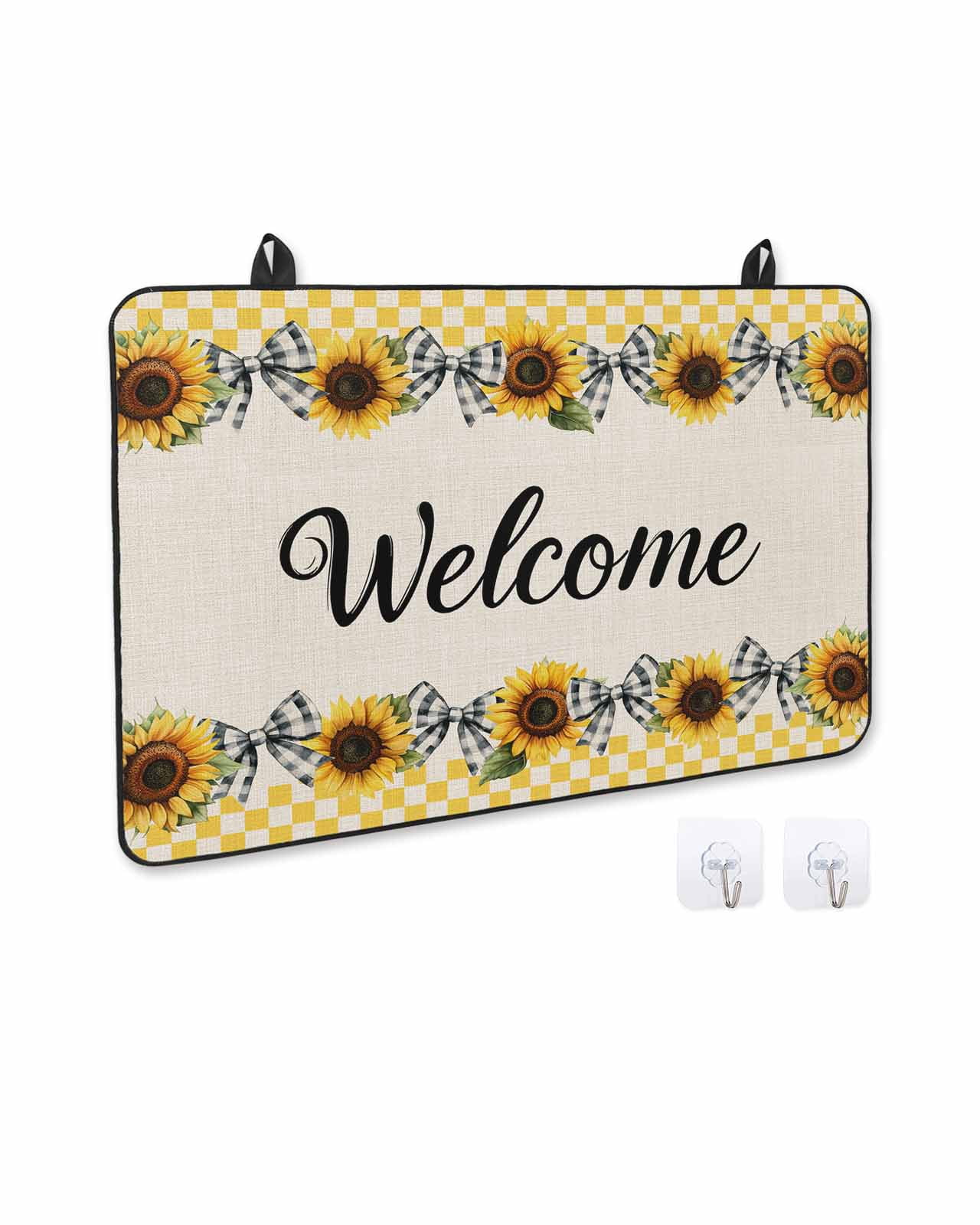 nqOlkjepod Large Induction Cooktop Protector Mat 24"x21", Yellow Sunflower Plaid Stove Top Covers for Electric Stove, Bows Beige Vintage Pastoral Stove Burner Cover Mats, Glass Top Stove Cover