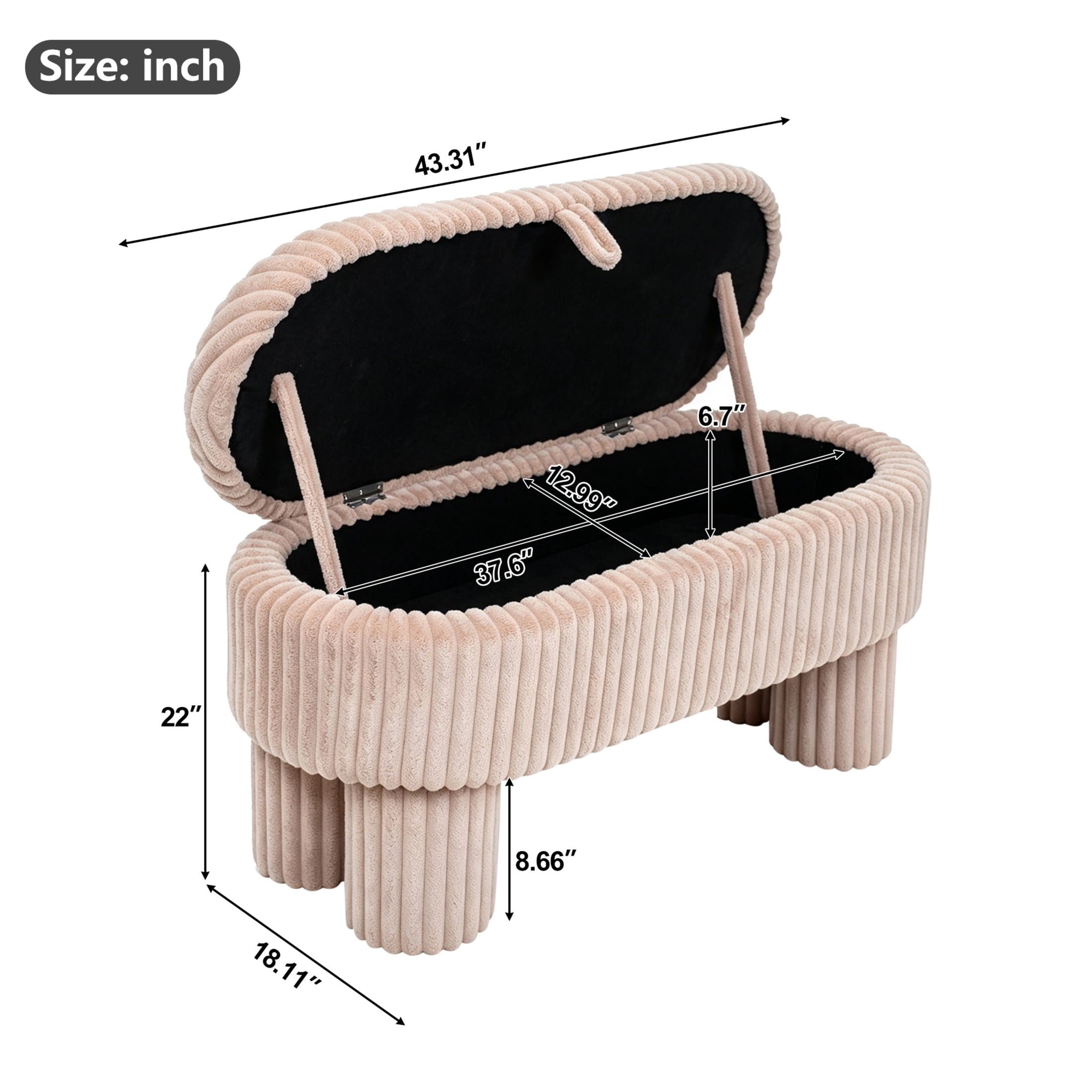 Christopher Knight Home 43" Modern Ottoman Bench, Corduroy Upholstery with Hidden Storage, Pink