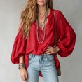 thumbnail image 6 of Wenini Women's Boho V Neck Puff Sleeve Crinkle Fabric Top Loose Drop Shoulder Casual Blouse Top Trendy Travel Shopping Outfit, 6 of 6