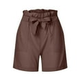 thumbnail image 4 of up to 60% off Gifts wycnly Womens Shorts Summer Comfy Lightweight Plus Size Straight Short Pants Casual Solid Elastic Waist Pocket Shorts with Belt Coffee XXL, 4 of 5