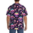 thumbnail image 3 of Lsque cartoon Skull rainbow space print Men's Cuban Collar Short Sleeve Shirt Summer Beachwear Casual Button Down Fashionable Vacation Leisure Shirt-Small, 3 of 7