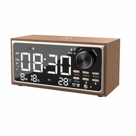 FOR 1PCS Vintage Dual Clock Radio With Wireless Charging, FM Radio, LED Display, Dimmer Control FOR 1PCS Bedroom