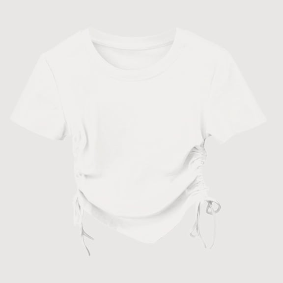 Gyujnb Solid Drawstring Ruched Round Neck Short Sleeve Casual Kids T Shirt (Girls),3-4 Years