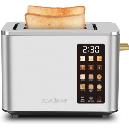 Touch Control Screen Toaster, Smart Stainless Toaster, 6 Shade Setting, 6 Bread Selection, Countdown, Removable Crumb Tray, 900W, Peach Pink