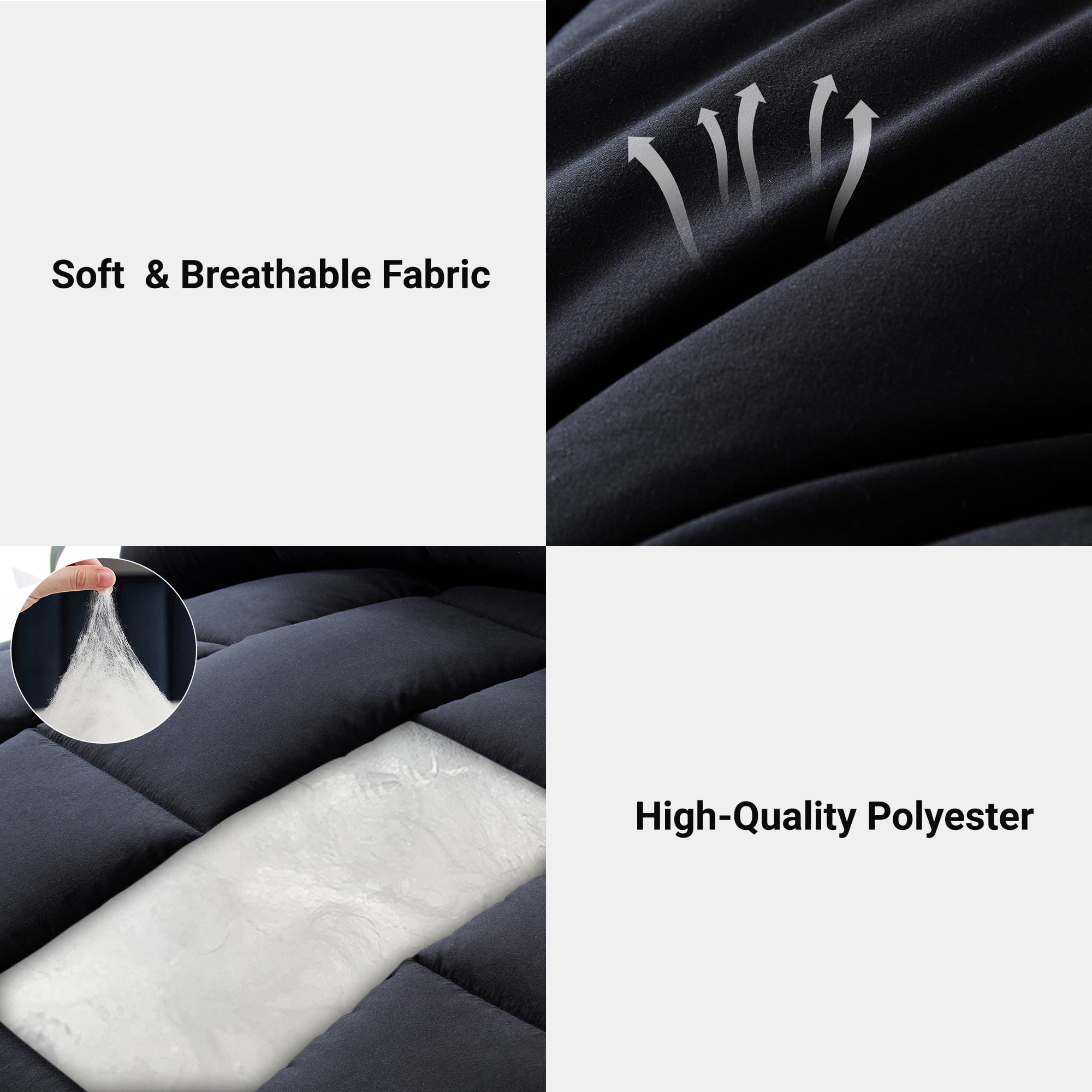 Yalamila Twin Size Comforter Set 2-Piece All-Season Down Alternative Reversible Comforter Set,Dark Black,200GSM Cooling Quilted Duvet Insert, 95GSM Soft Cover Bed in a Bag