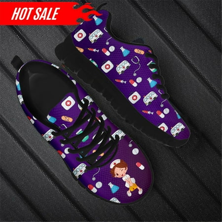 

Gradient Cartoon Nurse Doctor Brand Design Mesh Flat Sneakers Spring Autumn Nursing Shoes Ladies Lace Up Footwear