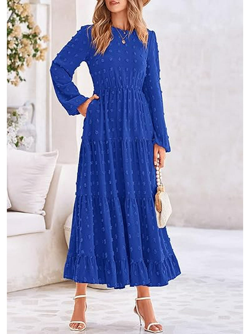PRETTYGARDEN Women's Fall Spring Elegant Long Sleeve Maxi Dress Swiss Dot A  Line Flowy Casual Holiday Party Going Out Dresses - Walmart.com