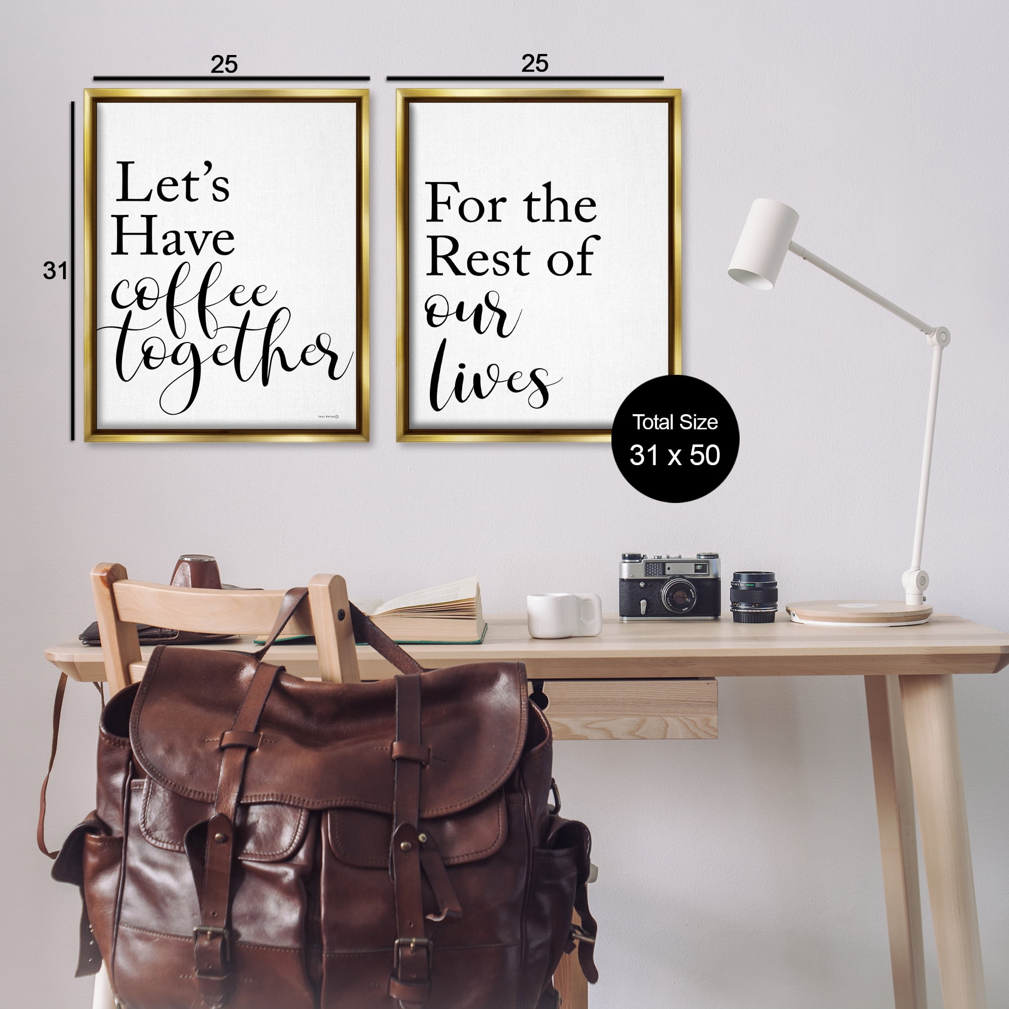 Stupell Industries Romantic Coffee Together Food & Beverage Painting Gold Floater Framed Canvas Art Print Wall Art, 31 x 25, Set of 2