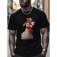 thumbnail image 4 of Cartoon Rooster Men's T Shirts T-Shirt for Men Crew Neck Tees Cotton Tops, Black, S, 4 of 7