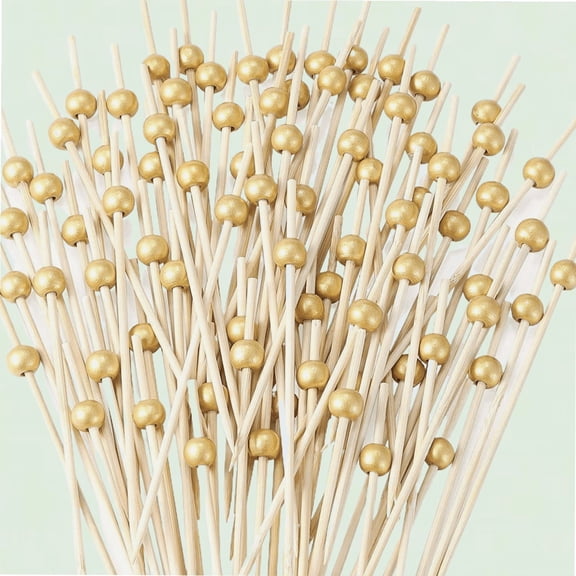 200 Pcs Cocktail Picks, 4.7 Inch Bamboo Skewers for Drinks and Appetizers, Gold Pearl Mini Food Picks