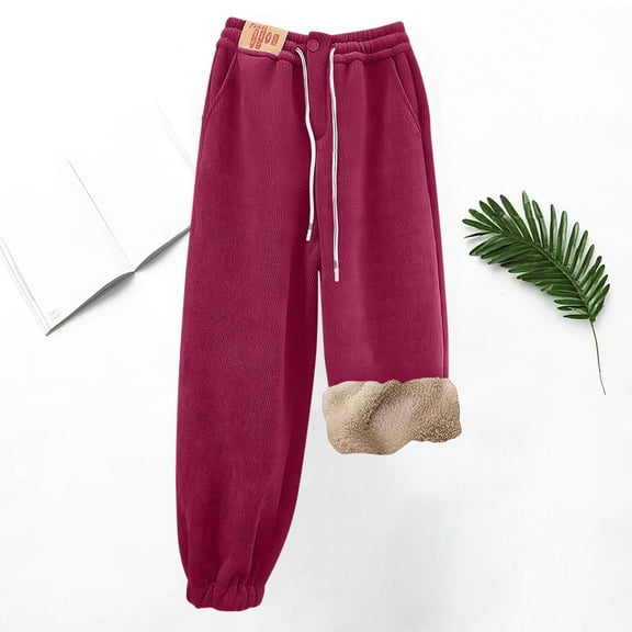 Black*Friday ChaoHeng Ladies Pants for under $5 Women's Winter Solid Color Fleece-Lined Thermal Plush Sleepwear Pajama Pants