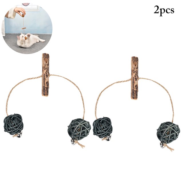 2PCS Cat Chew Toy Rattan Ball Bell Pet Play Toy Cat Interactive Toy for Kitten
