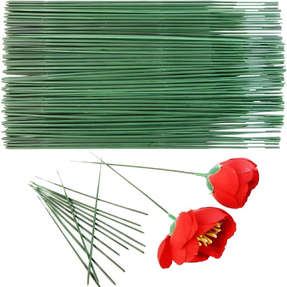 ZULAR Green Floral Stems - 100Pcs Plastic Flower Rods for Bouquets and Arrangements,Ideal for Crafts and Florists (17Cm /6.7In)