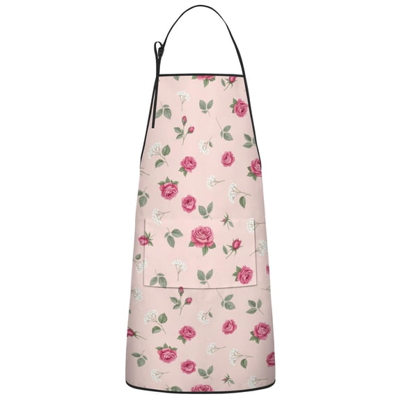 Pioneer Flower Floral Print Pattern Cotton Linen Apron with Pockets, Waterproof Adjustable, 33x27 Inch for Kitchen, Gardening, BBQ, Salon