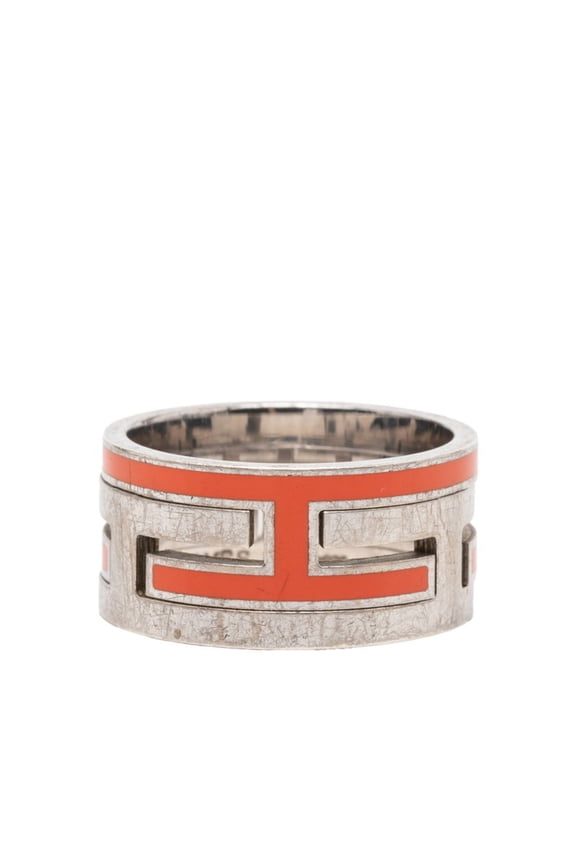Pre-Owned Hermes Move H Ring, Size #54, Silver, Orange, SV925, Women's, HERMES
