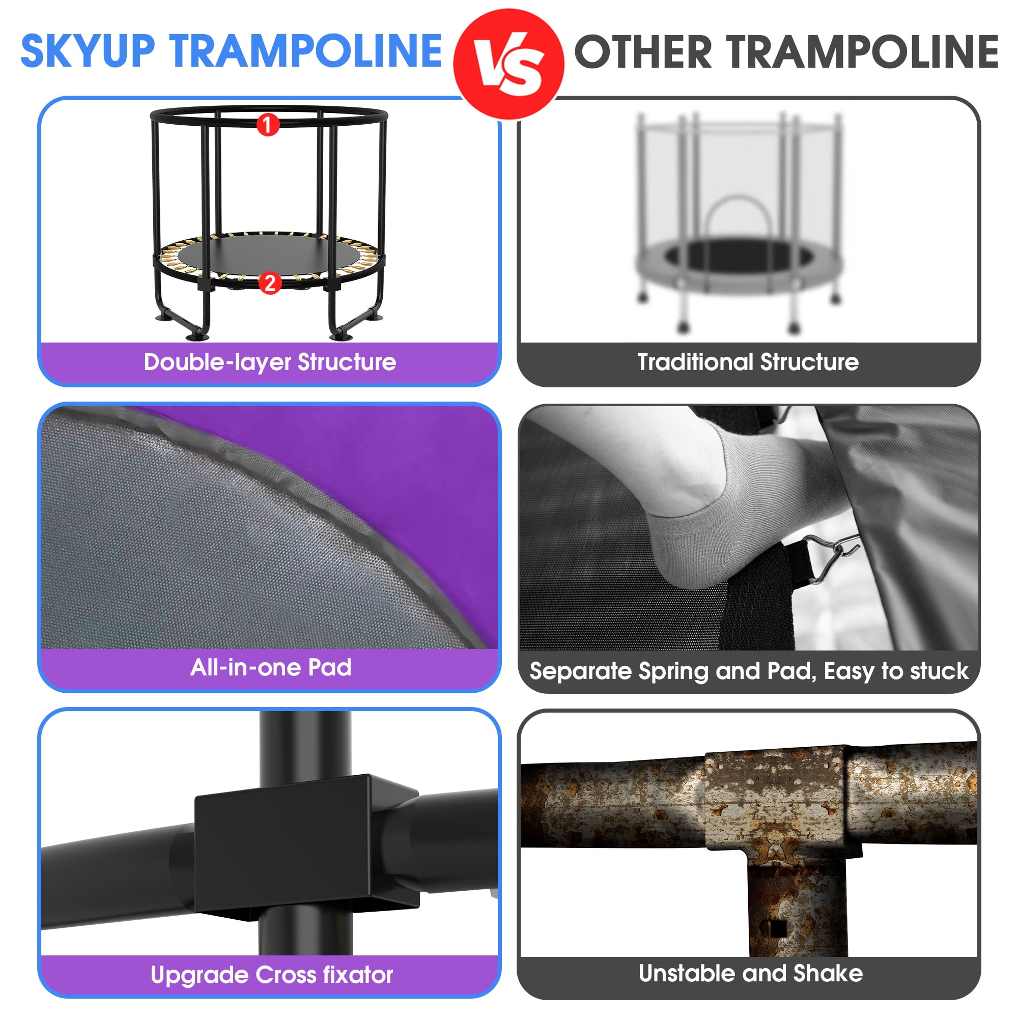 XMIKA Trampoline for Kids, 54'' Toddler Trampoline with Enclosure, Swing, Basketball Hoop, 4.5FT Indoor/Outdoor Trampoline with Adjustable Gymnastics Bars, Rings, Mini Trampoline for Boy and Girls