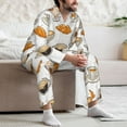 thumbnail image 5 of Mens Pajamas Set, Bread Coffee Print White Button Down Long Sleeve Loungewear Sleepwear Pjs sets for Men, 5 of 5