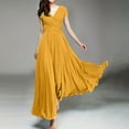 thumbnail image 2 of Women's V Neck Solid Color Short Sleeve Chiffon Waist Closing Evening Dress, 2 of 2