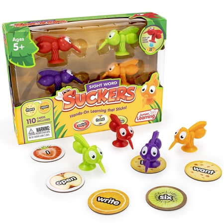 Junior Learning: Sight Words Suckers - Interactive Early Reading & Literacy Game Play 4 Suction-Cup Mosquito Toys Grab Food Themed Tiles Kids 5+