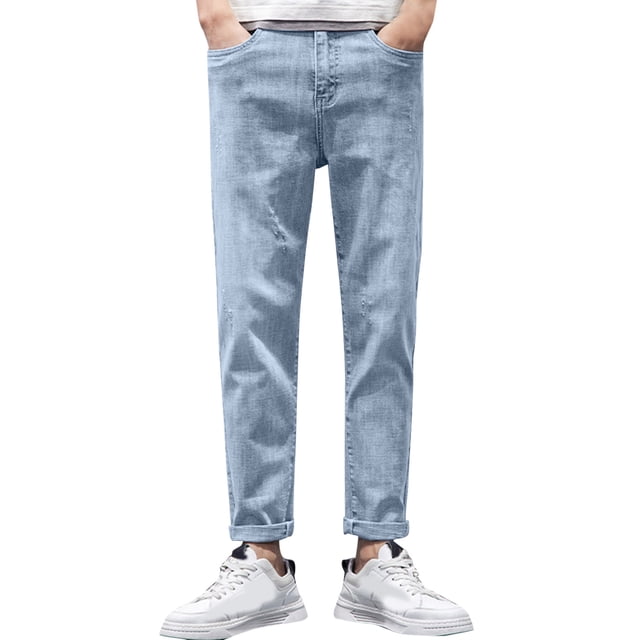 HBFAGFB Slim Fit Jeans for Men Autumn Winter Simple Versatile Straight Leg Denim Pants Blue Size 33