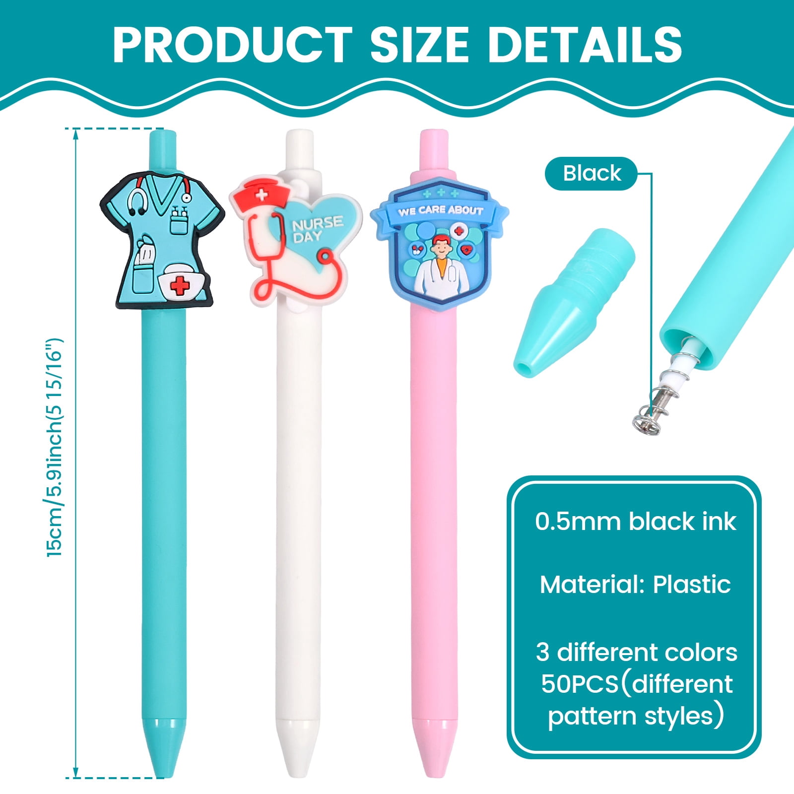 Threns 50 Pcs Nurse Pens Funny Cute Nurse Accessories for Work Aesthetic Gel Pen Black Ink Set for Cna Rn Medical Assistant Nursing Student Essentials Nurse Week Gifts Appreciation Gift