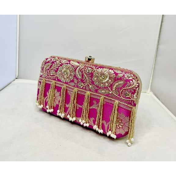 Fuchsia & Gold Silk Clutch