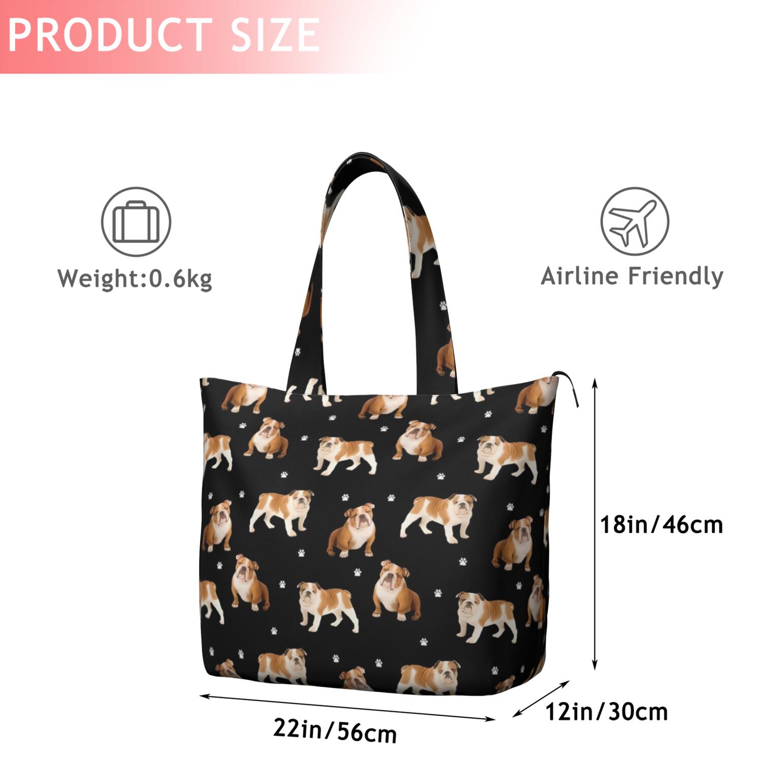 Bulldog Dog and Footprints Travel Tote Bags for Women Carry On,Large Weekender Bags for Women Travel,Multi Functional Duffle Bag for Work,Shopping,Sports