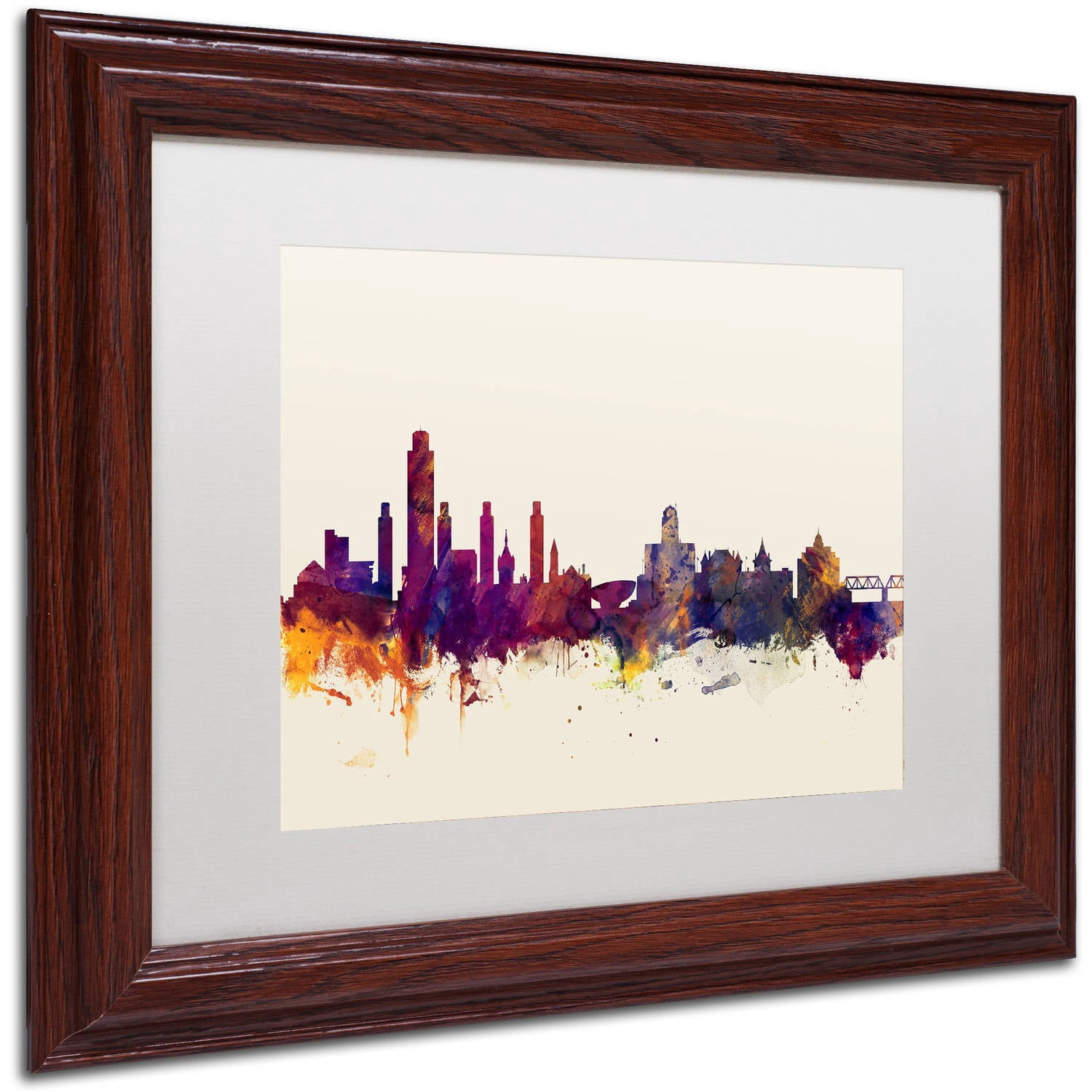 Trademark Fine Art "Albany New York Skyline" Canvas Art by Michael Tompsett, White Matte, Wood Frame