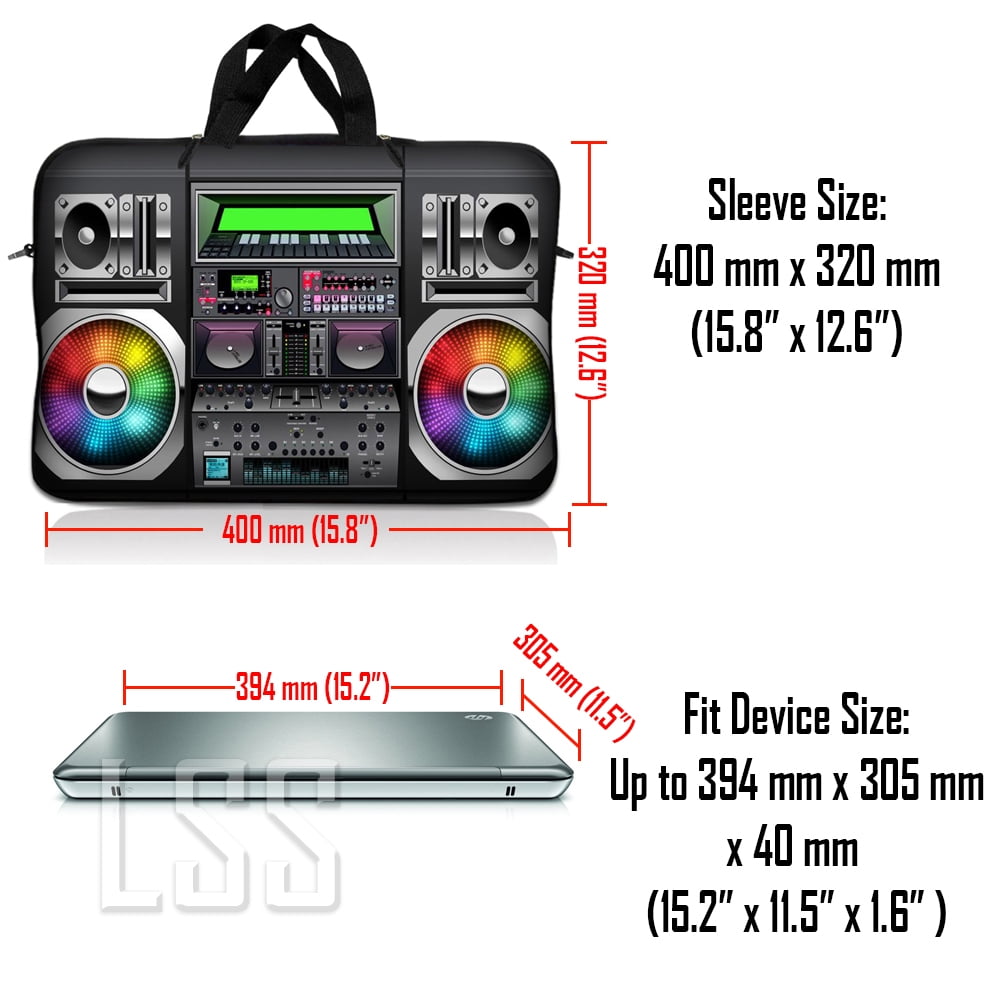 LSS 15.6 inch Laptop Sleeve Bag Compatible with Acer, Asus, Dell, HP, MacBook, Carrying Case Pouch w/ Handle & Adjustable Strap, Boon Box Music