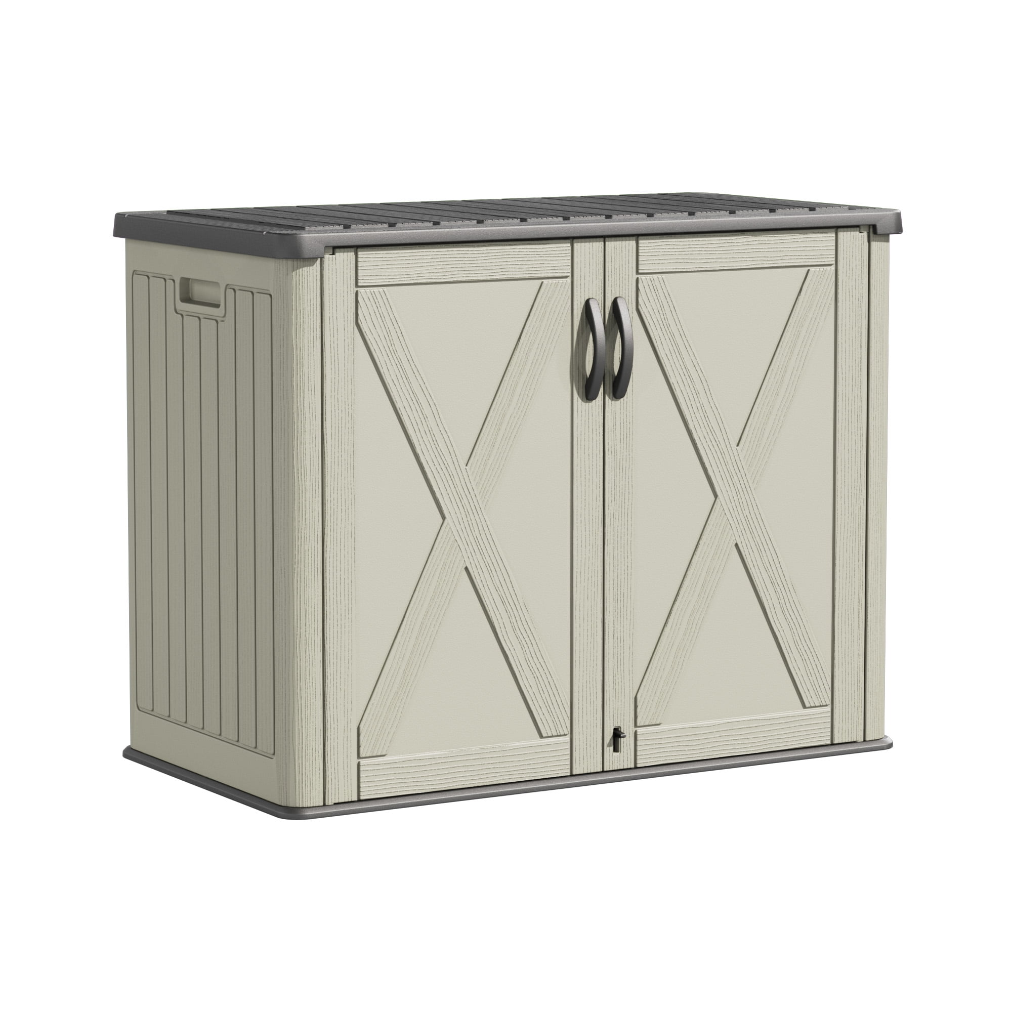 Patiowell 25 Cu.ft Outdoor Storage Shed with Floor, Horizontal Weatherproof Resin Cabinet for Patio, Garden Tools, Pool Supplies, Beige