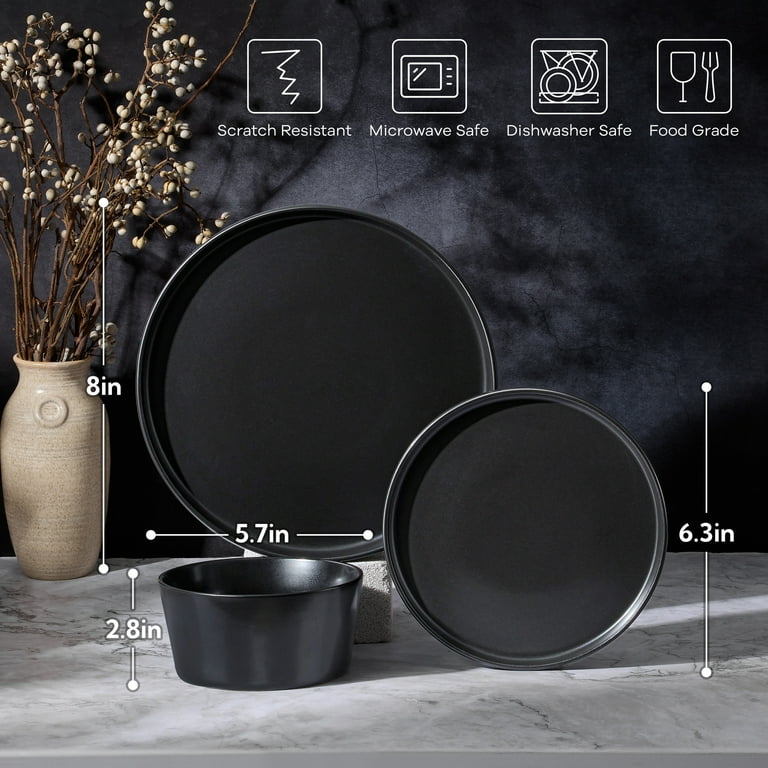 12-Piece Stoneware Dinnerware Set for 4, Black photo 8