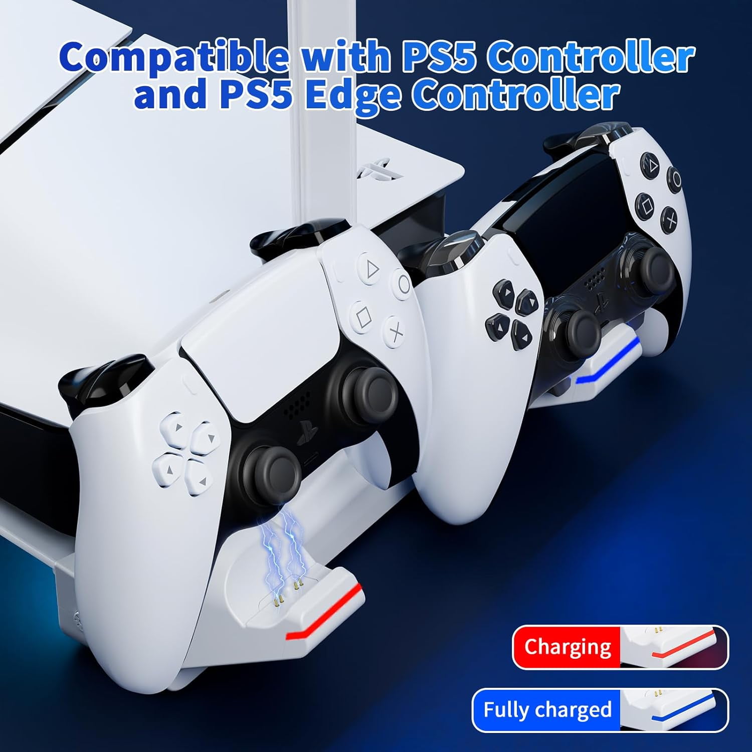 Horizontal Stand for PS5 Slim Disc & Digital Console, Playstation 5 Slim Stand with Dual Controller Charger and 7 RGB Light, PS5 Slim Accessories for PS5 Slim Console (NOT Fit PS5), White