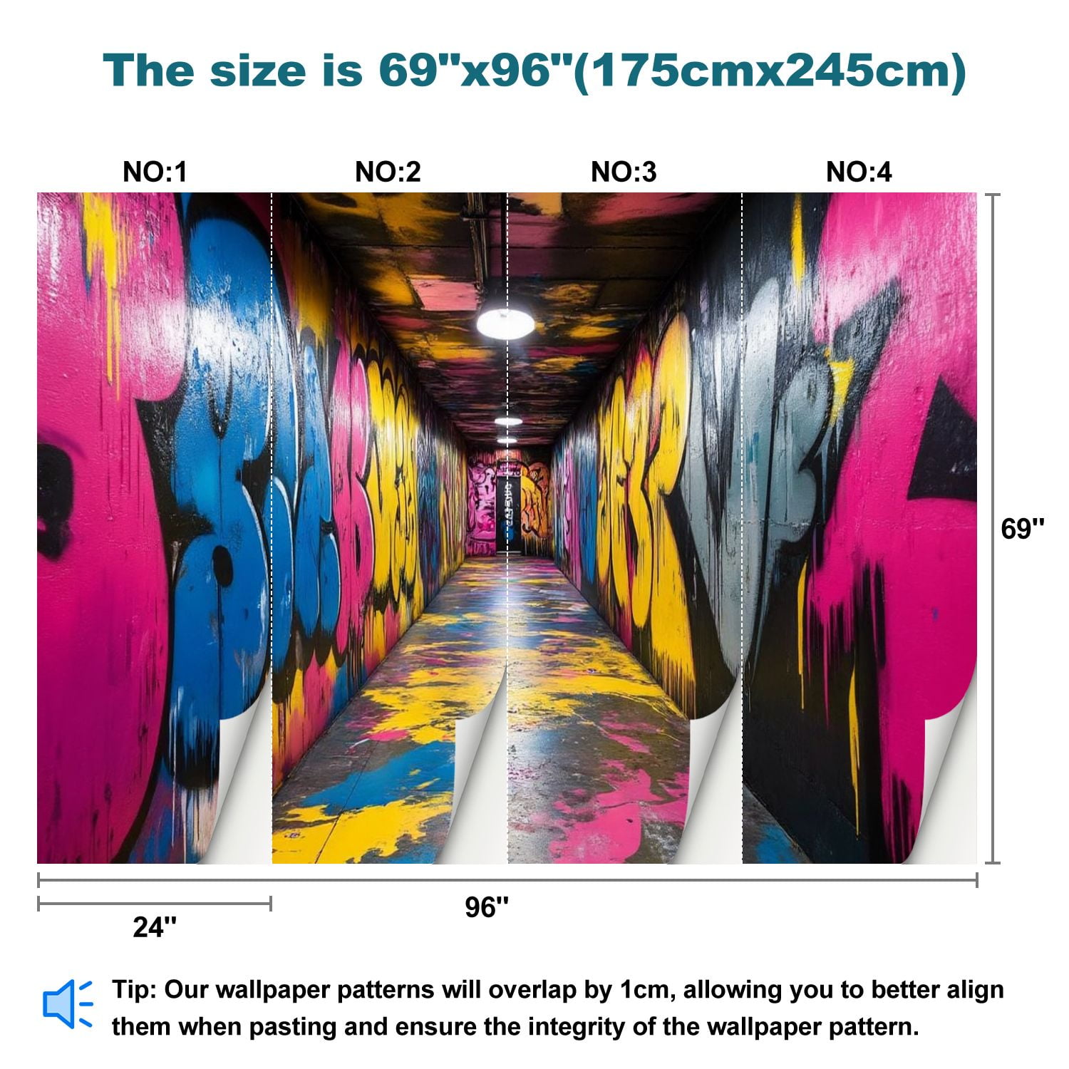Peel and Stick Wallpaper Street Graffiti Colorful Graffiti Hip Hop Doodle Photo Neon Pink Modern Art Wall Mural Decor Self Adhesive and Removable 69in x 98in
