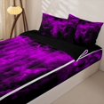 thumbnail image 3 of Feelyou Gothic Spooky Bat Zipper Queen Comforter Set with Fitted Sheet and 2 Pillowcases, Purple Boho Halloween Zipper Bedding Set, Black Reversible, 4pcs, 3 of 7