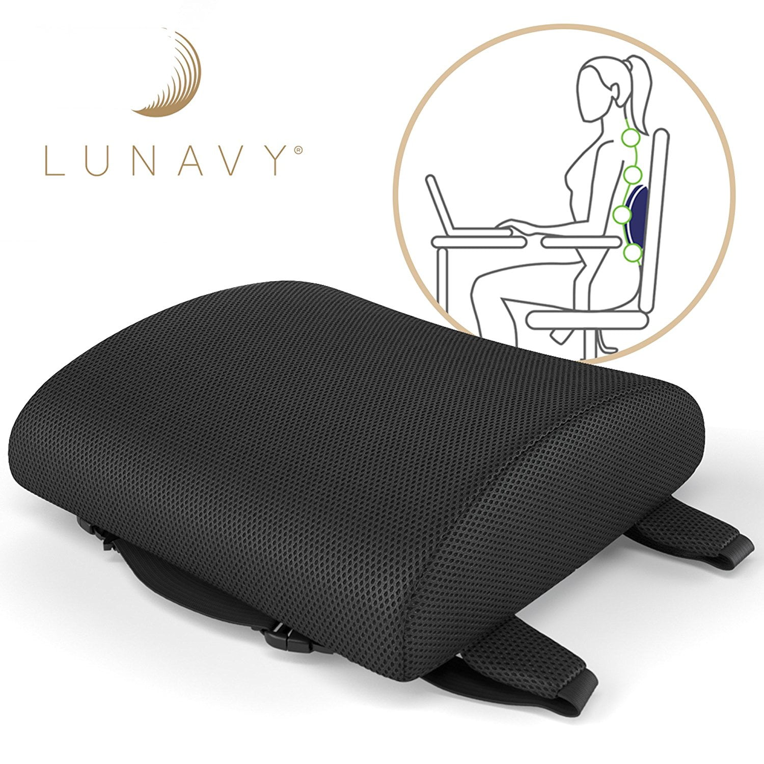 Lower Back Pain Relief Orthopedic Memory Foam Lumbar Support Cushion Custom Carry Bag! Back Rest for Office Chair & Car Seat| Improve Posture Naturally| 2 Adjustable Straps for Sitting Comfort 