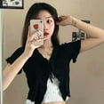 thumbnail image 2 of Women‘s Knitted Short-sleeved jacket Outer Wear Lace Cardigan Jacket  Black, 2 of 6