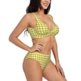 thumbnail image 2 of Wukai Yellow Checkboard Women's Bikini Set Two Piece,wimsuit High Waisted V Neck Twist Front Adjustable Spaghetti Straps Bathing Suit-, 2 of 7