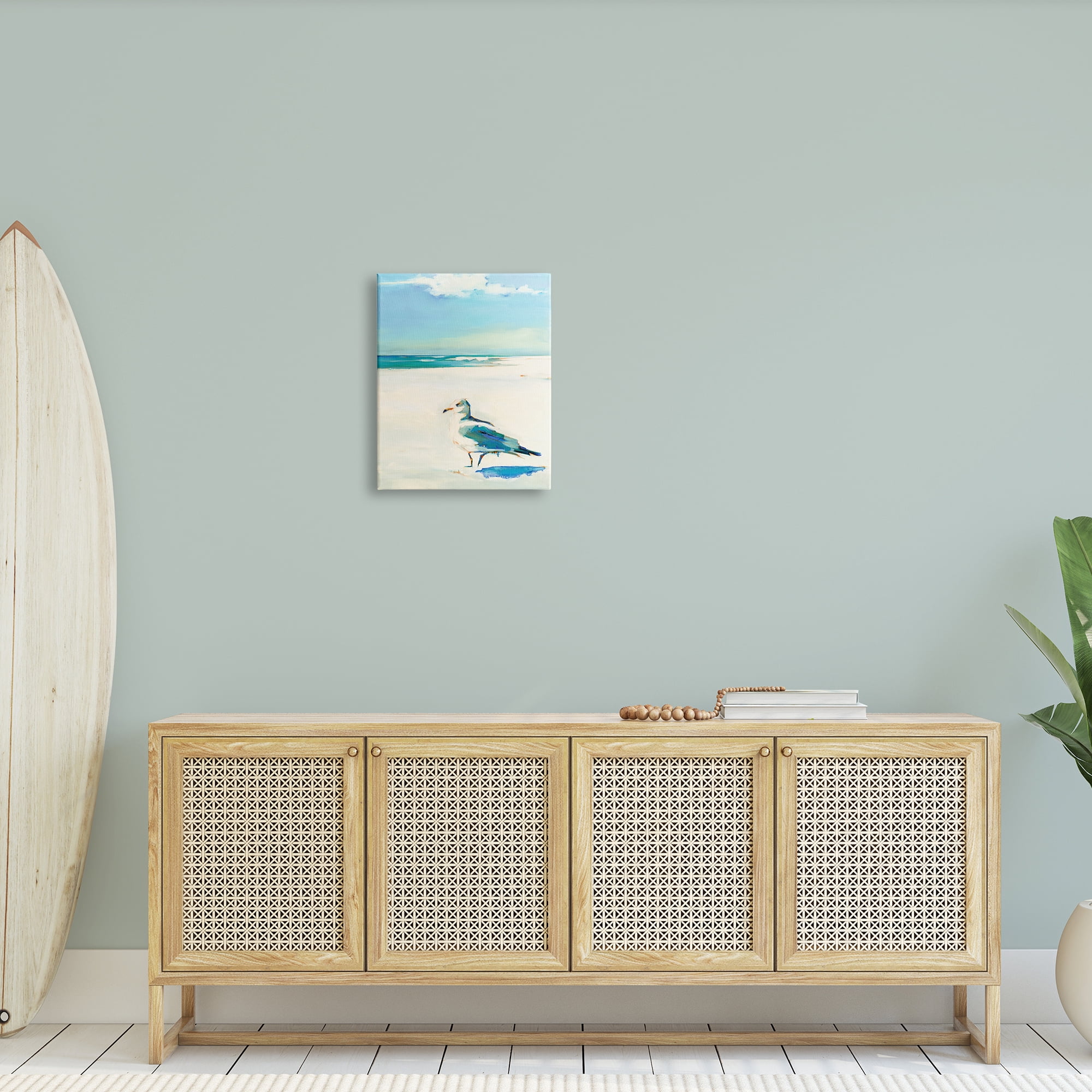 Stupell Industries Seagull on Sandy Shore Soft Tranquil Beach Scene, 16 x 20,Design by Kathleen Broaderick