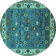 thumbnail image 1 of Ahgly Company Machine Washable Indoor Round Oriental Turquoise Blue Industrial Area Rugs, 4' Round, 1 of 4